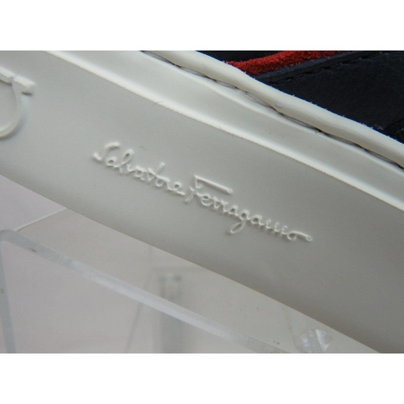 $795 FERRAGAMO NORIS NAVY LEATHER RED SUEDE SF LOGO WHITE SNEAKERS 10 M ITALY main image 9